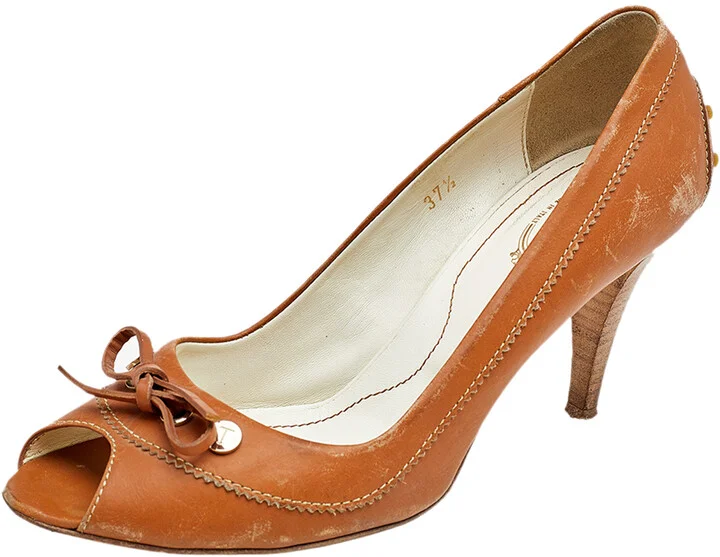 Tod's Brown Leather Bow Peep Toe Pumps Size 37.5