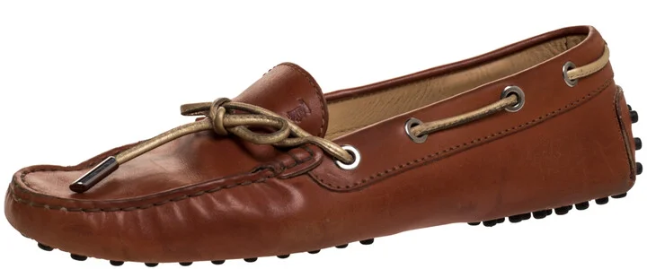 Tod's Brown Leather Bow Slip On Loafers Size 37.5