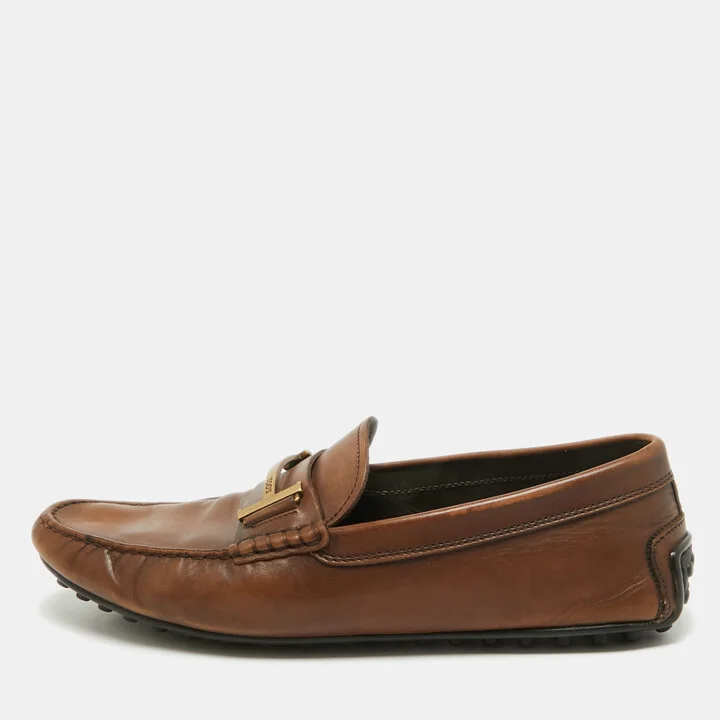 Tod's Brown Leather Double T Logo Slip On Penny Loafers Size 44