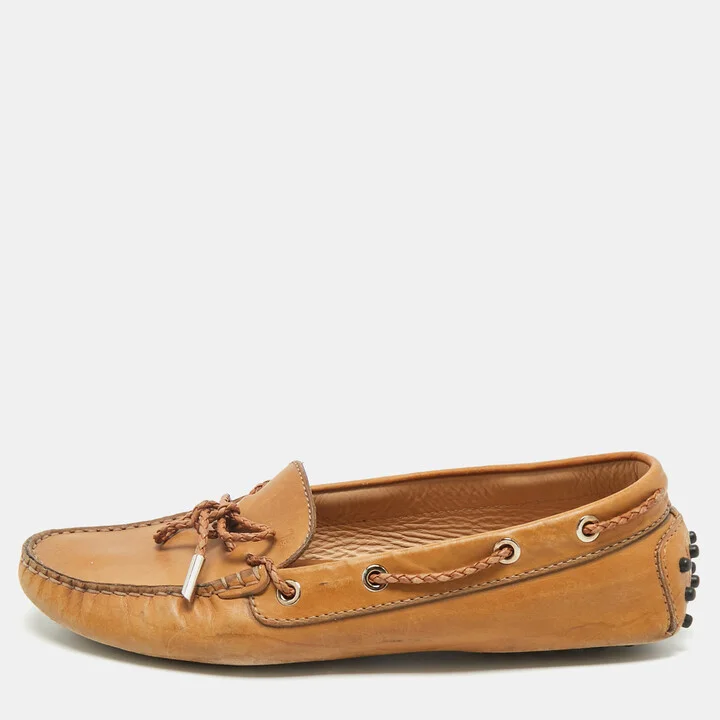 Tod's Brown Leather Gommino Bow Slip On Loafers Size 40