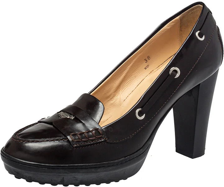 Tod's Brown Leather Penny Loafer Pumps Size 38