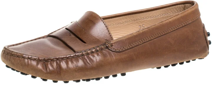 Tod's Brown Leather Penny Slip On Loafers Size 35