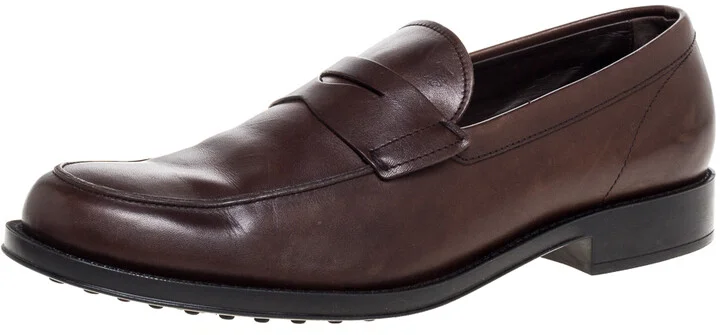 Tod's Brown Leather Penny Slip On Loafers Size 44.5