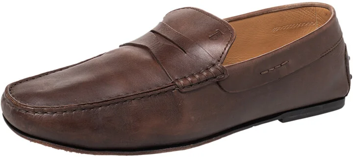 Tod's Brown Leather Penny Slip On Loafers Size 44.5