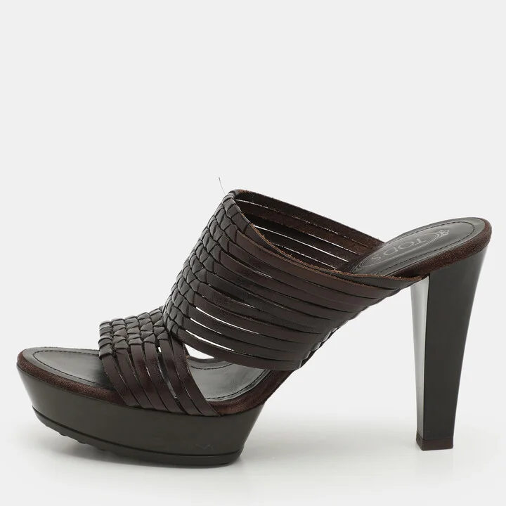 Tod's Brown Leather Platform Slide Sandals Size 36.5