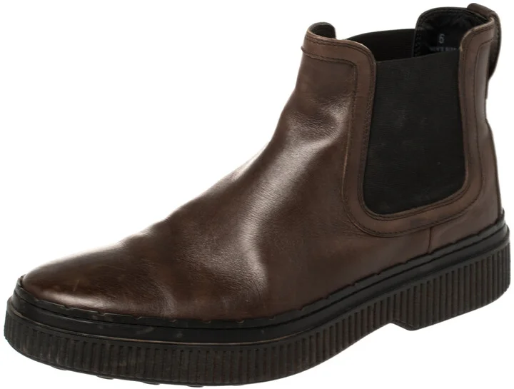 Tod's Brown Leather Slip On Ankle Boots Size 39.5