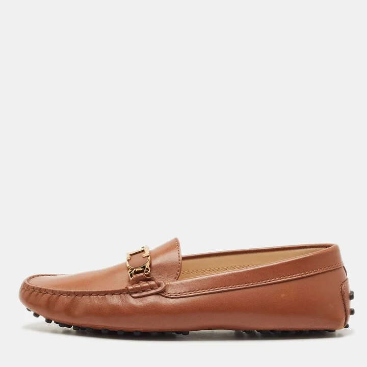 Tod's Brown Leather T Timeless Slip On Loafers Size 37