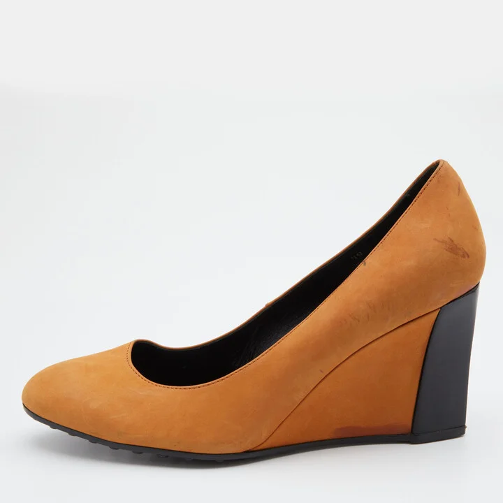 Tod's Brown Nubuck Leather Wedge Pumps Size 39