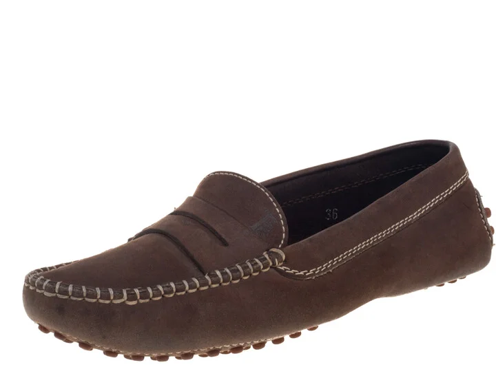 Tod's Brown Nubuck Penny Loafers Size 36
