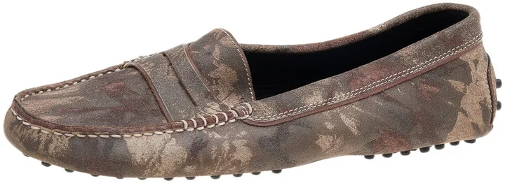 Tod's Brown Printed Suede Slip On Loafers Size 39