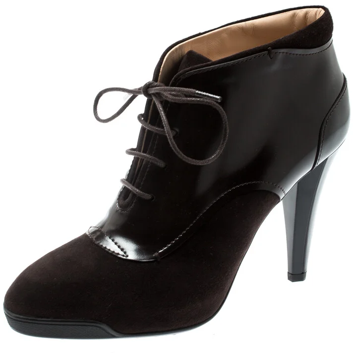 Tod's Brown Suede And Leather Lace Up Platform Booties Size 37.5