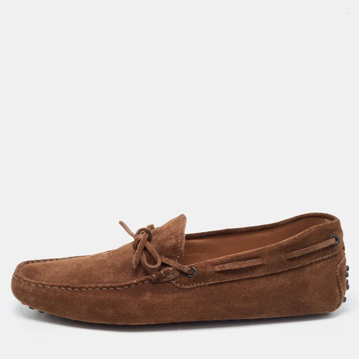 Tod's Brown Suede Bow Slip On Loafers Size 43
