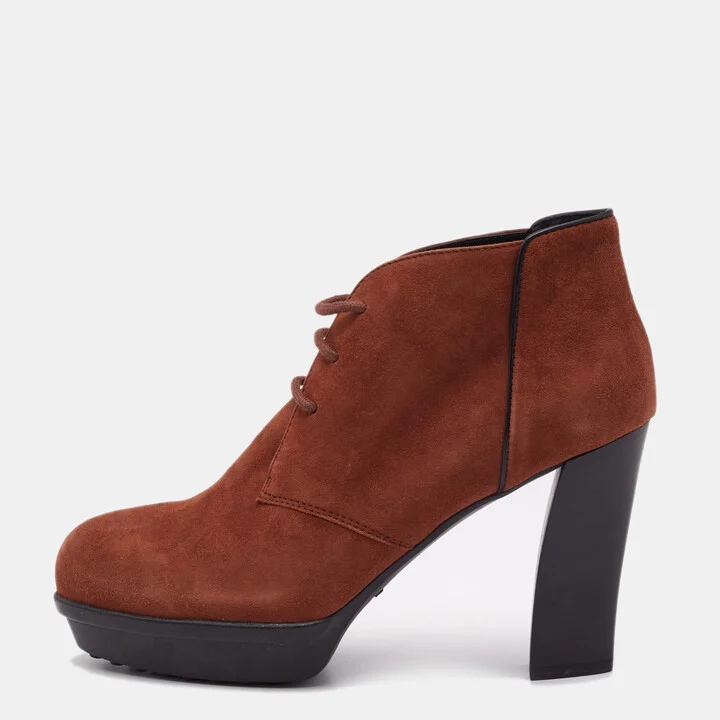 Tod's Brown Suede Lace Booties Size 37