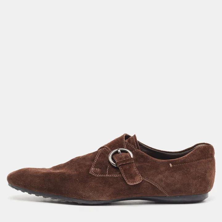 Tod's Brown Suede Monk Strap Derby Loafers Size 44