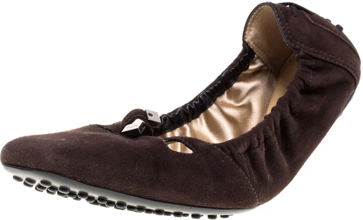 Tod's Brown Suede Scrunch Ballet Flats Size Size 40.5