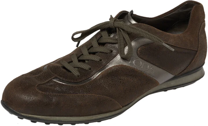 Tod's Brown Textured Suede Leather Low Top Sneakers Size 41