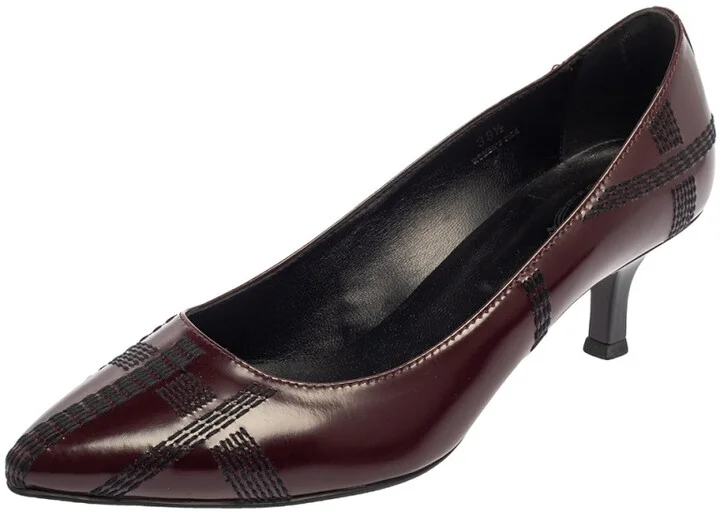 Tod's Burgundy Leather Embroidered Pointed Toe Pumps Size 38.5