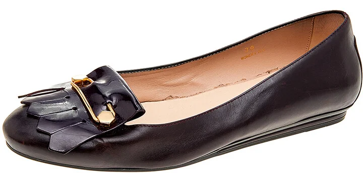 Tod's Burgundy Leather Fringe Ballet Flats Size 39