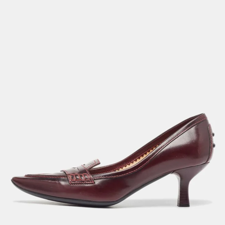 Tod's Burgundy Leather Penny Loafer Pumps Size 36