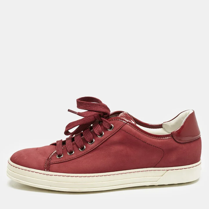Tod's Burgundy Nubuck and Patent Leather Low Top Sneakers Size 39