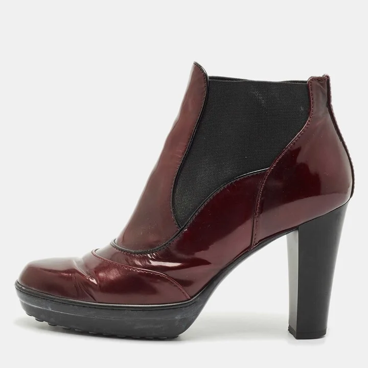 Tod's Burgundy Patent Leather Ankle Length Boots Size 36.5