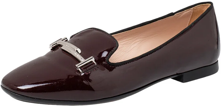 Tod's Burgundy Patent Leather Double T Smoking Slippers Size 38