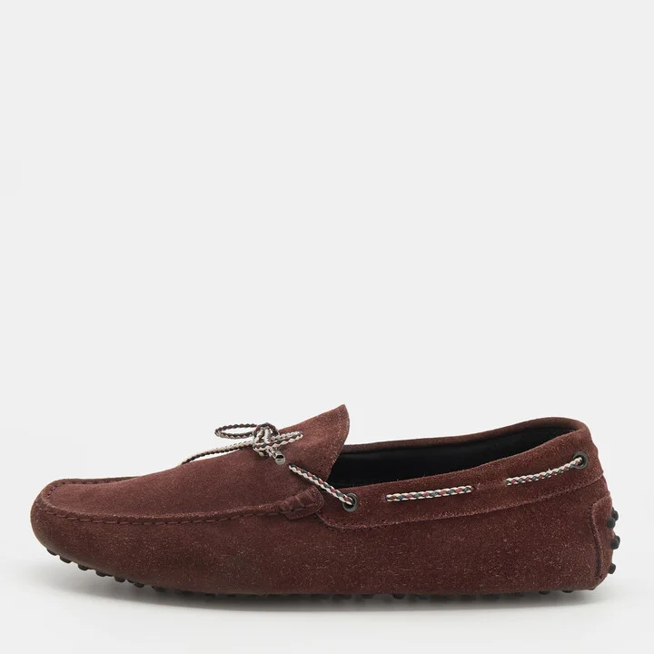 Tod's Burgundy Suede Bow Slip On Loafers Size 42