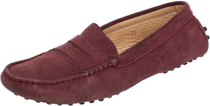 Tod's Burgundy Suede Gommino Slip On Loafers Size 37