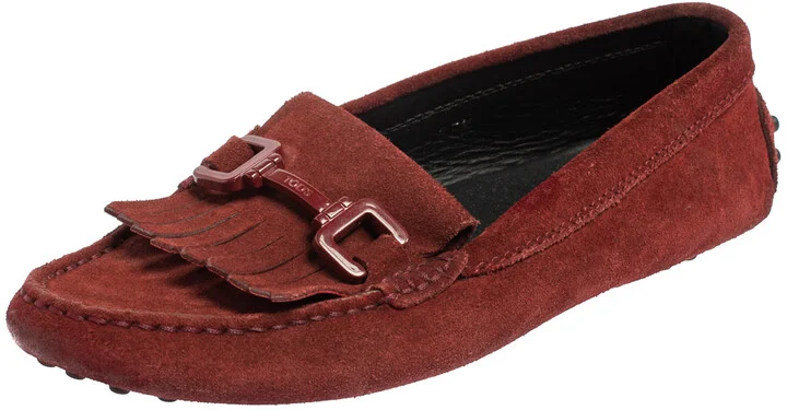 Tod's Burgundy Suede Tassel Slip On Loafers Size 35.5