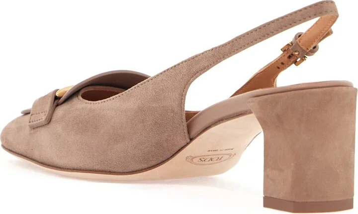 TOD'S cappuccino goat leather pumps with metal bar - Image 2