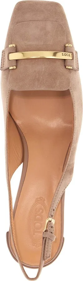 TOD'S cappuccino goat leather pumps with metal bar - Image 3