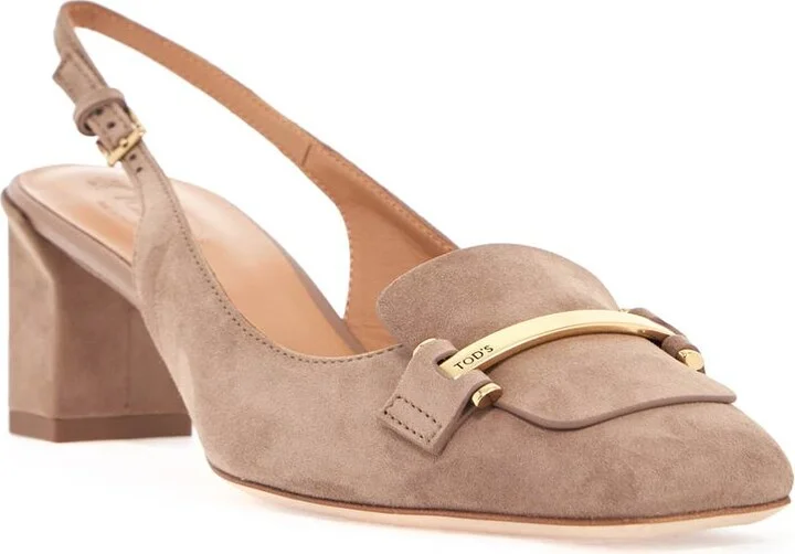 TOD'S cappuccino goat leather pumps with metal bar - Image 4