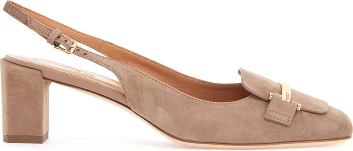 TOD'S cappuccino goat leather pumps with metal bar