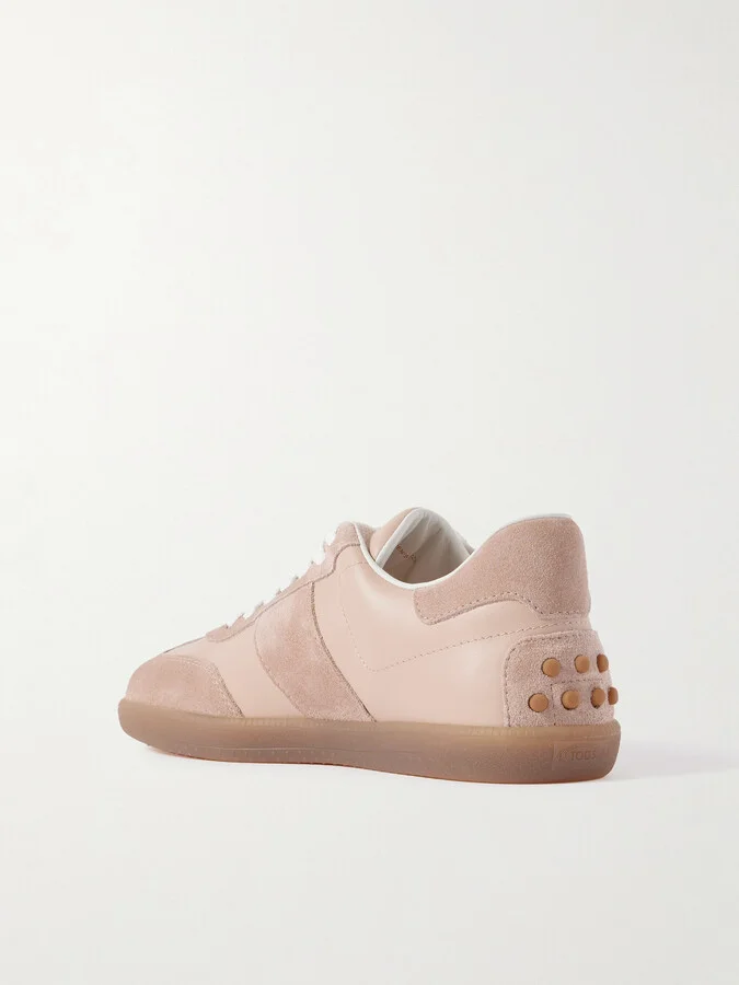 Tod's - Cassetta Suede-trimmed Leather Sneakers - Neutrals - Image 3