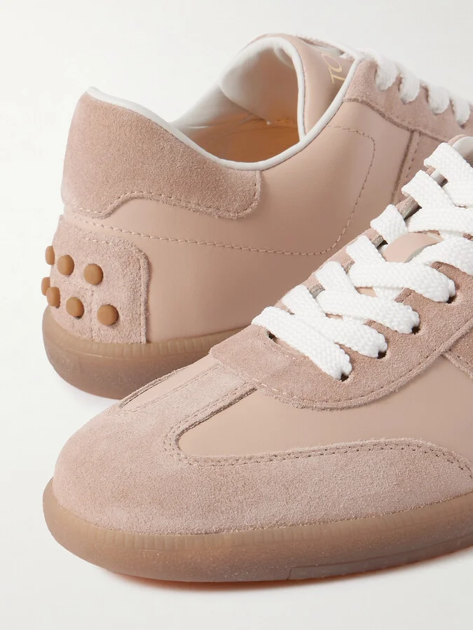 Tod's - Cassetta Suede-trimmed Leather Sneakers - Neutrals - Image 4
