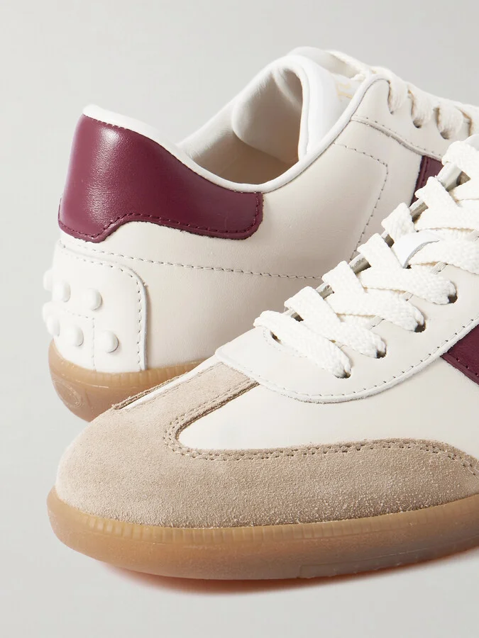 Tod's - Cassetta Suede-trimmed Leather Sneakers - White - Image 4