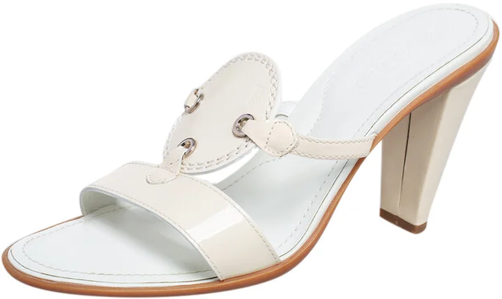Tod's Cream Patent Leather Open Toe Slide Sandals Size 36.5