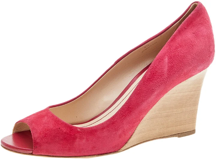 Tod's Crimson Red Suede Peep Toe Wedge Pumps Size 40