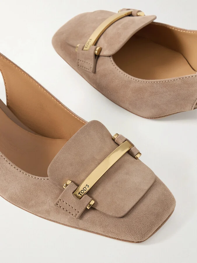Tod's - Cuoio Embellished Suede Pumps - Brown - Image 4