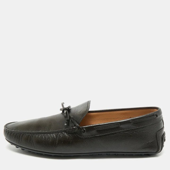 Tod's Dark Brown Leather Laccetto City Gommino Loafers Size 47