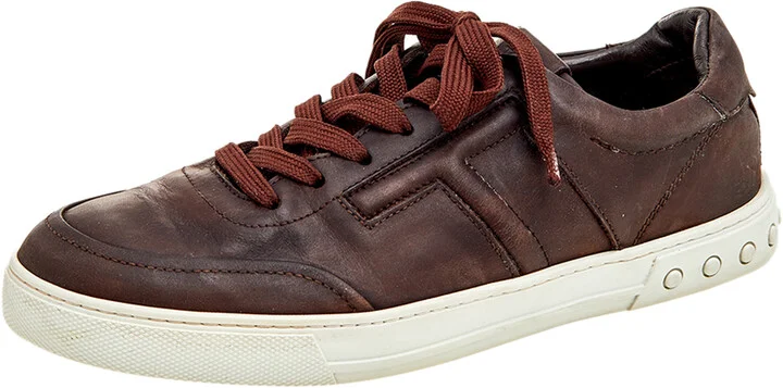 Tod's Dark Brown Leather Low Top Sneakers Size 41