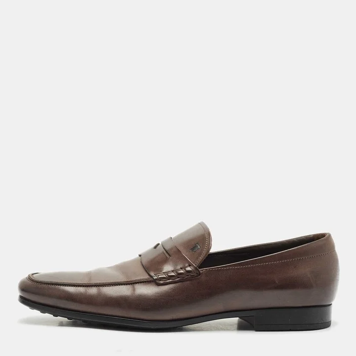 Tod's Dark Brown Leather Penny Slip On Loafers Size 47.5