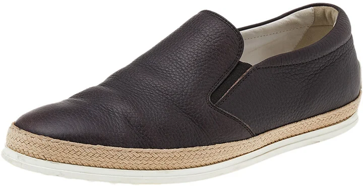 Tod's Dark Brown Leather Slip On Sneakers Size 42.5