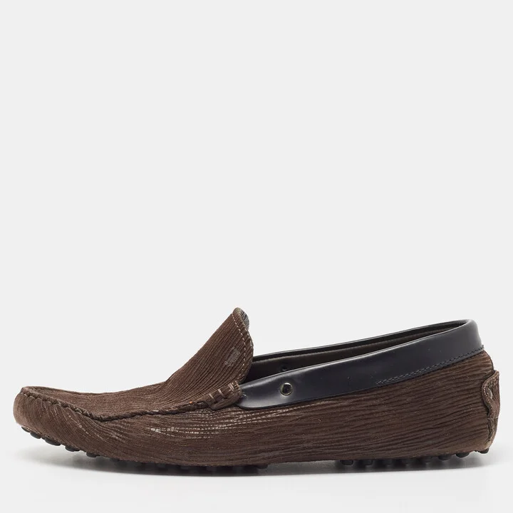 Tod's Dark Brown Textured Leather Gommino Loafers Size 42.5