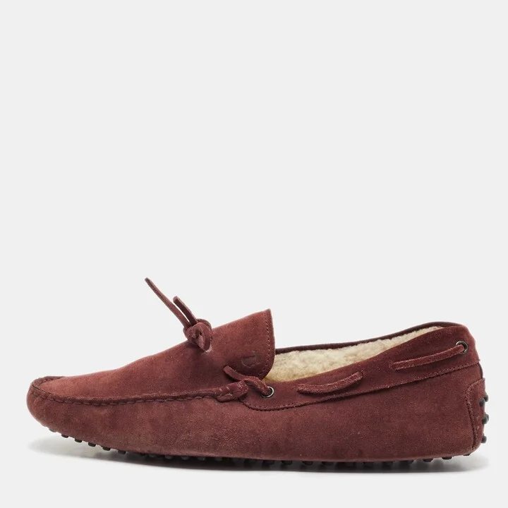 Tod's Dark Burgundy Suede Bow Slip On Loafers Size 44.5