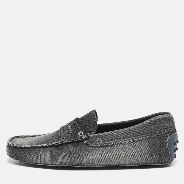 Tod's Dark Grey Denim Slip Penny Loafers Size 41