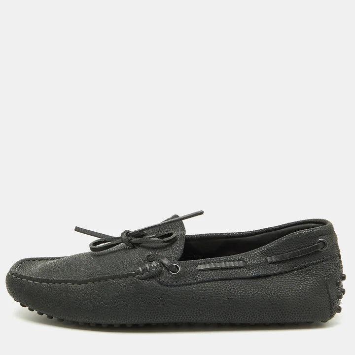 Tod's Dark Grey Leather Gommino Bow Slip On Loafers Size 39.5
