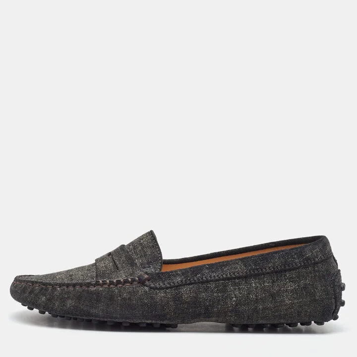 Tod's Dark Grey Suede Slip On Loafers Size 37.5