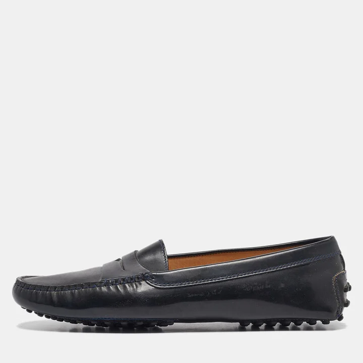 Tod's Dark Navy Blue Patent Leather Penny Loafers Size 39.5