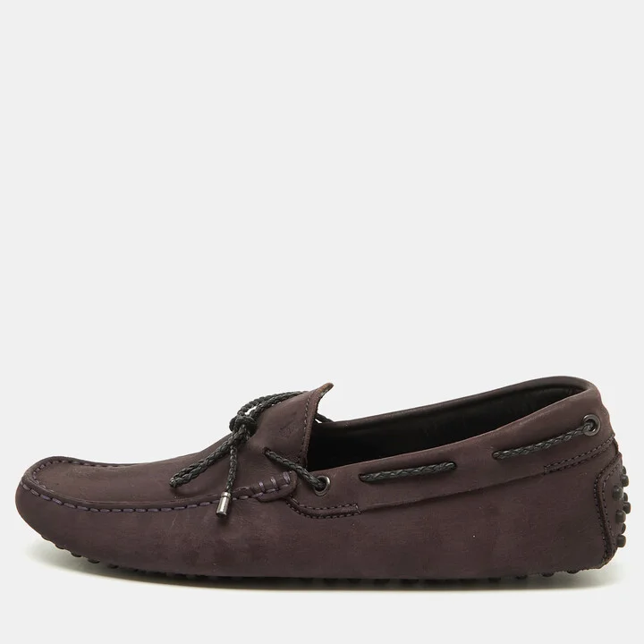 Tod's Dark Purple Nubuck Leather Slip On Driver Loafers Size 39.5
